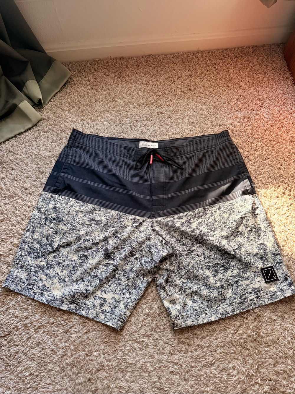American Eagle Outfitters Black and White Two-Tone Swim Board Shorts